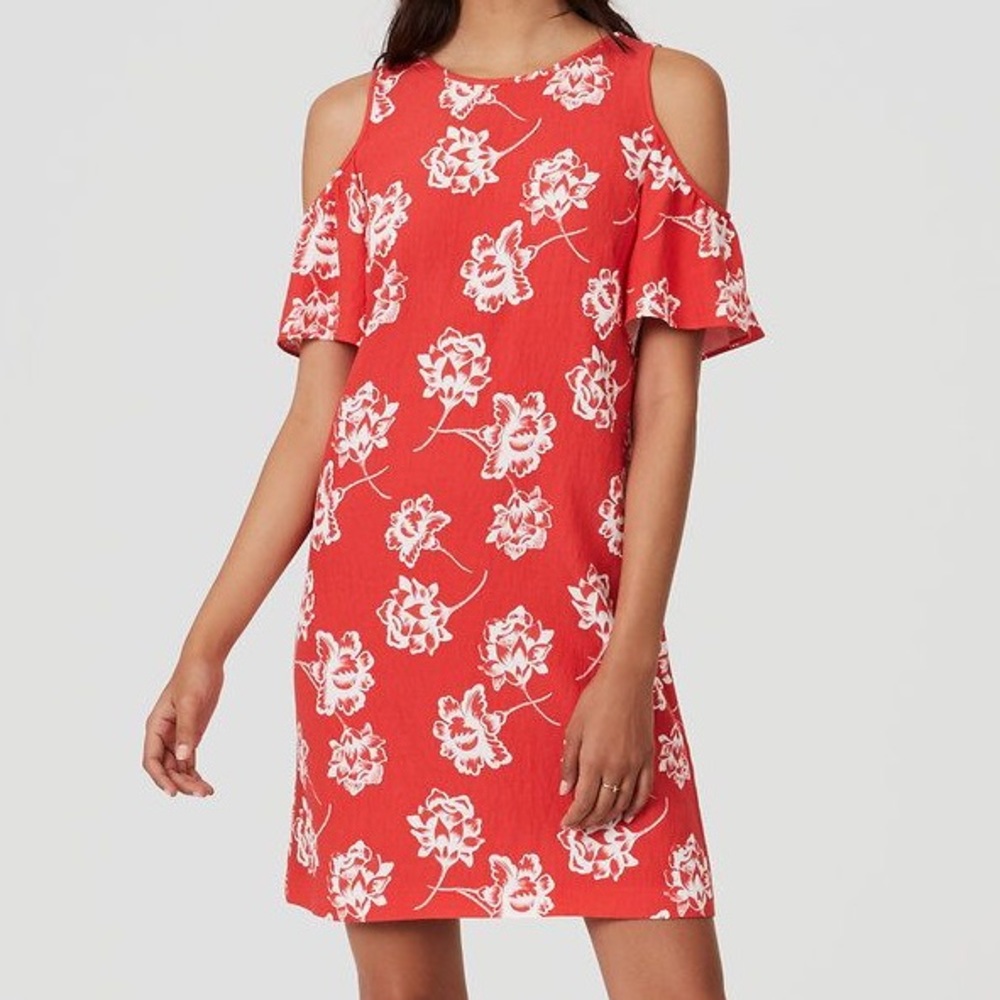 LOFT coral cold shoulder dress
